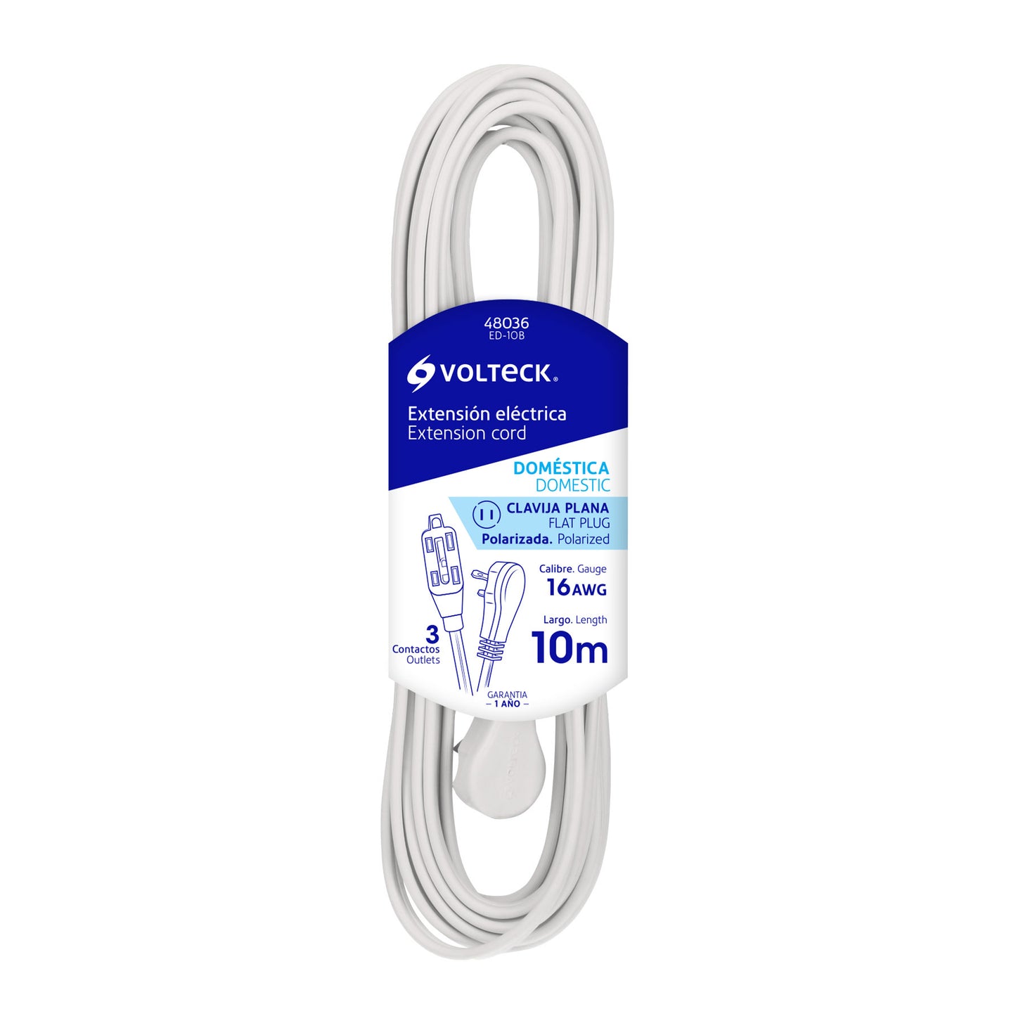 Extensión eléctrica doméstica, 10 m, blanca, Volteck