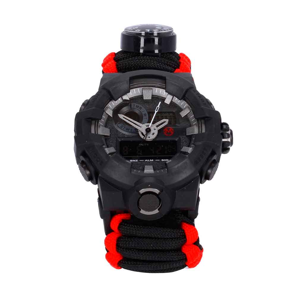 RELOJ PARACORD NEGRO ROJO LCD 6 DIJITOS